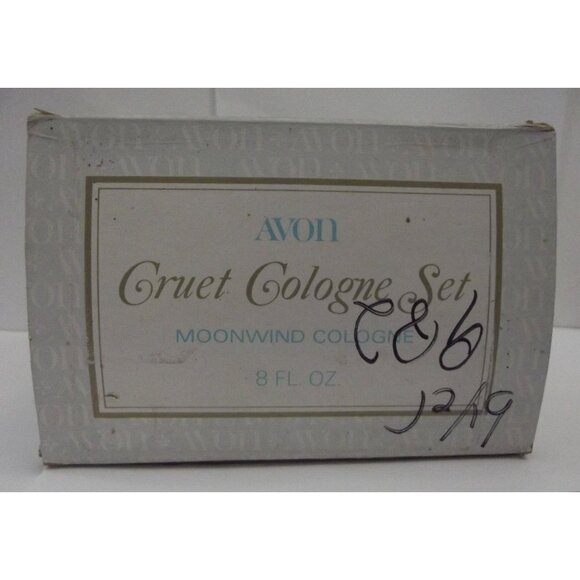 Avon Cruet Cologne Set Moodwind Cologne Vtg glass decanter saucer 8 fl oz w/box - Picture 10 of 14